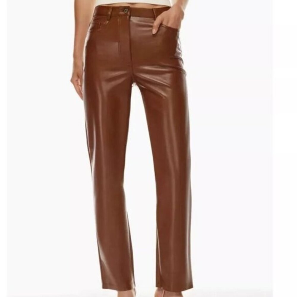 Aritzia Women's Tan The Melina Wilfred Vegan Leather Straight Leg Pants - Size12
